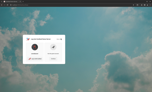 Cardinal Home Server login screen