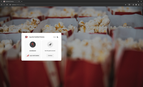 Cardinal Cinema login screen