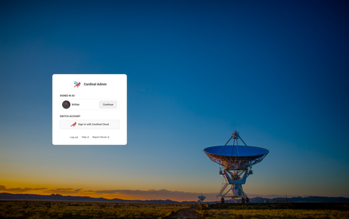 The Admin Dashboard login screen for Cardinal Media Server
