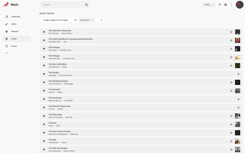 Browse all of your music tracks with Cardinal Music