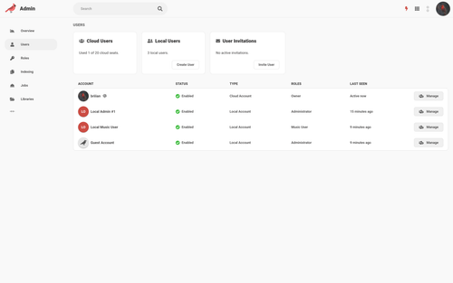 Manage users using the Admin app in Cardinal Media Server