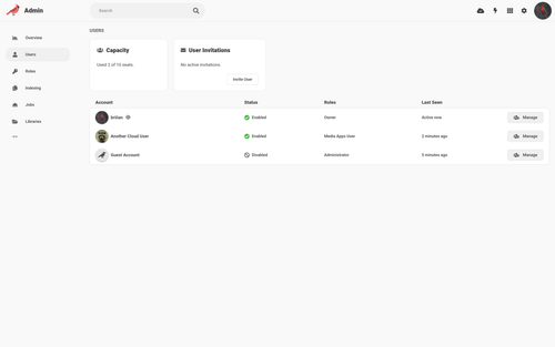 Manage users using the Admin app in Cardinal Media Server